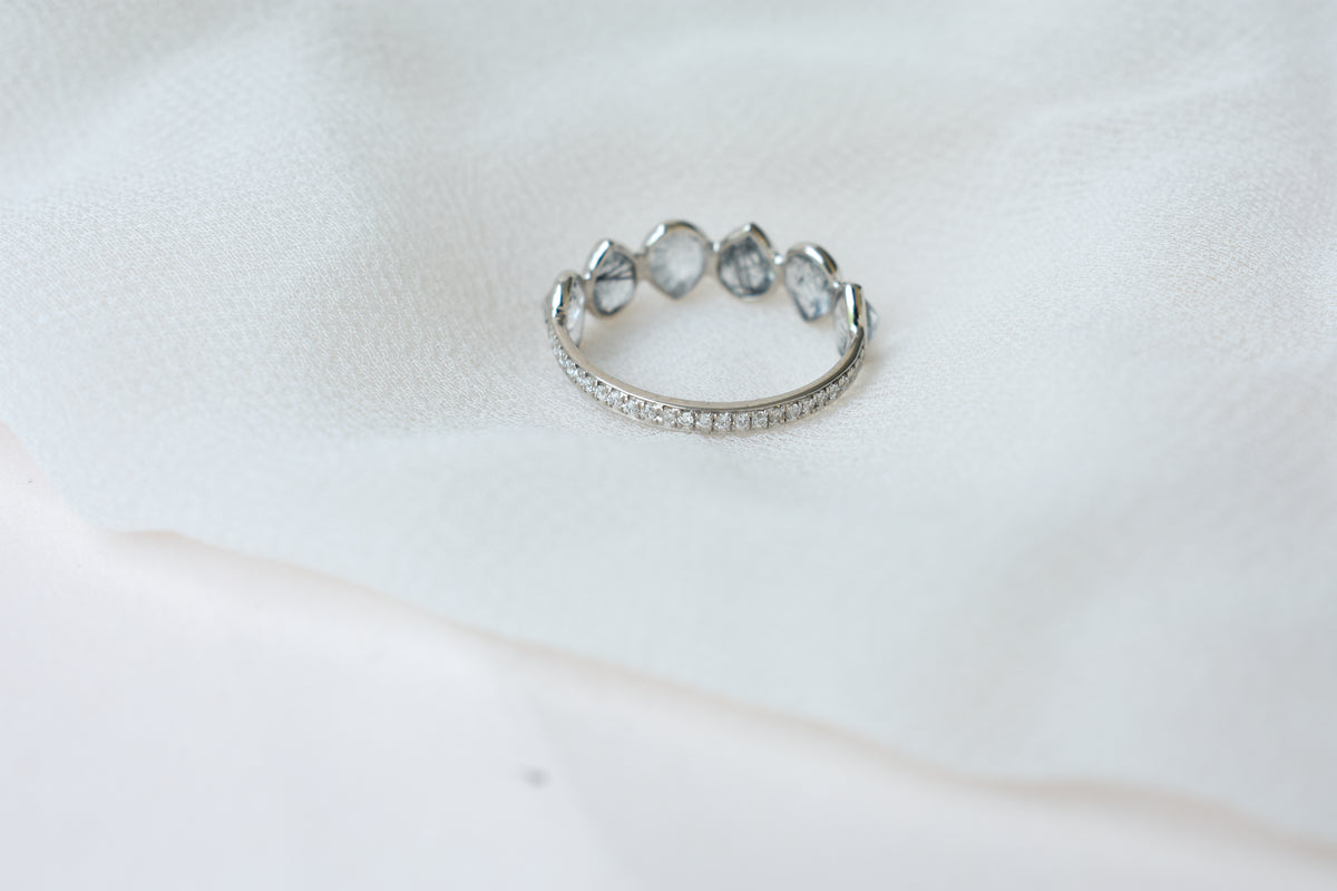 Rutilated quartz eternity band ring in 925 silver