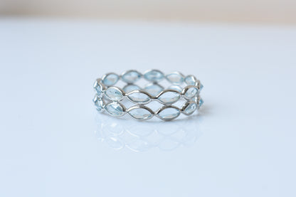 Sky blue topaz double row marquise eternity ring in 925 silver
