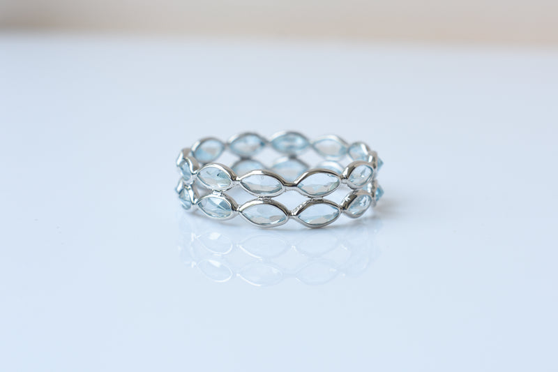 Sky Blue Topaz Double Row Ring in 925 Silver – Handmade Marquise Eternity Band