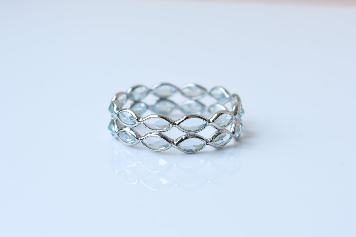 Sky blue topaz double row marquise eternity ring in 925 silver