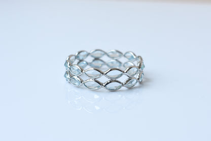 Sky blue topaz double row marquise eternity ring in 925 silver
