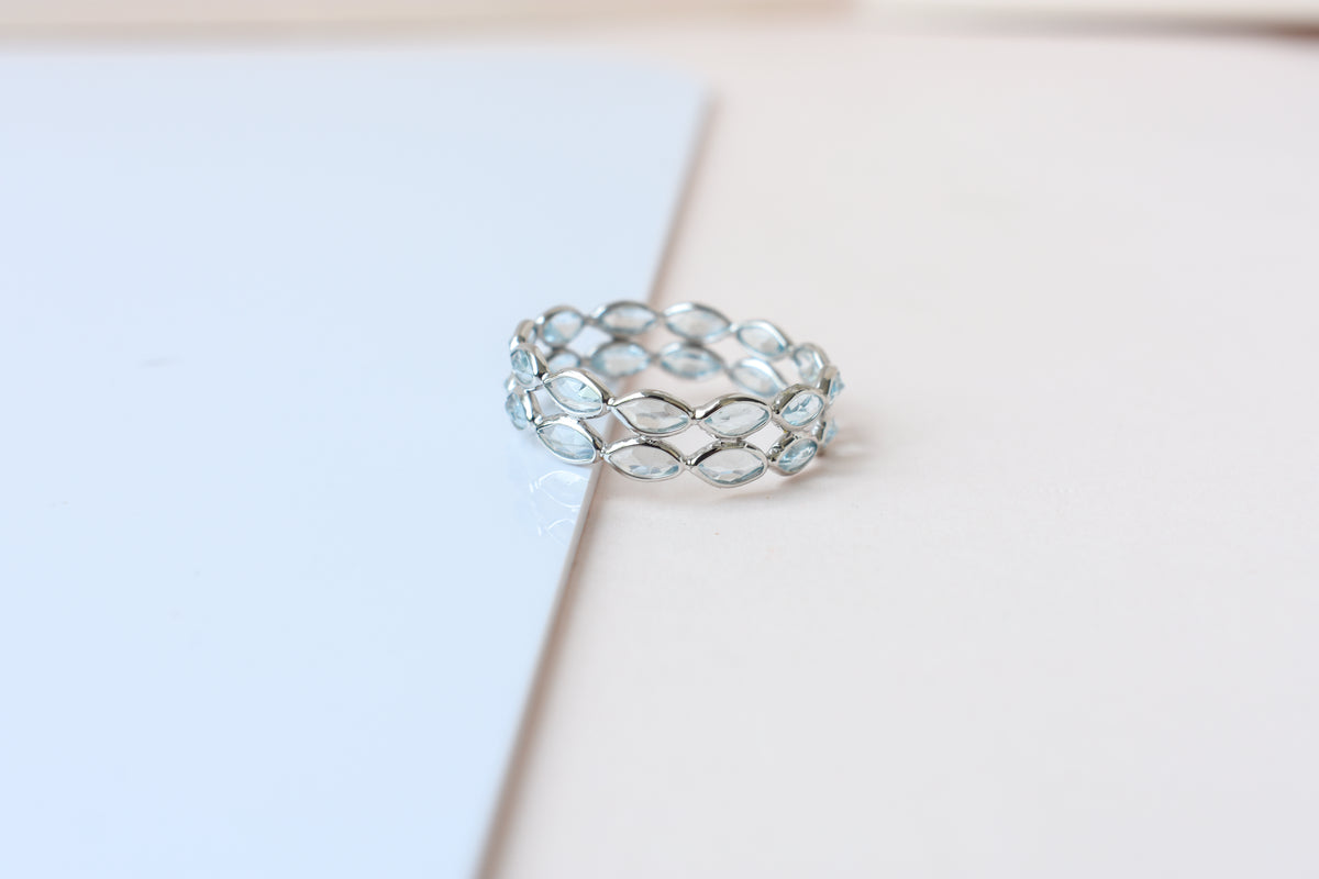 Sky blue topaz double row marquise eternity ring in 925 silver