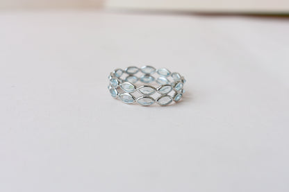 Sky blue topaz double row marquise eternity ring in 925 silver