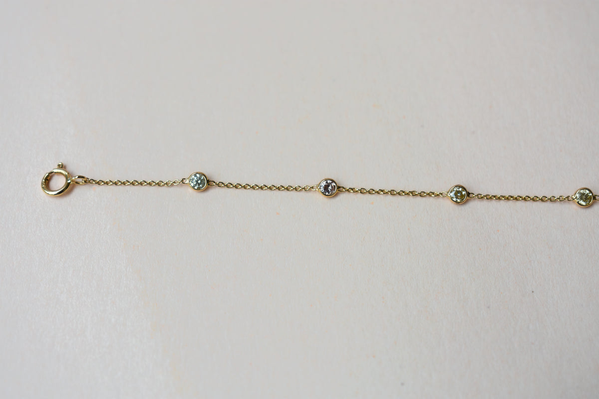 18K gold diamonds-by-the-yard bracelet with bezel-set round diamonds