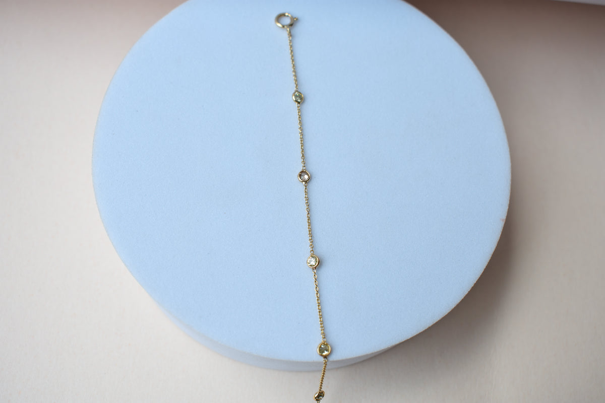 18K gold diamonds-by-the-yard bracelet with bezel-set round diamonds
