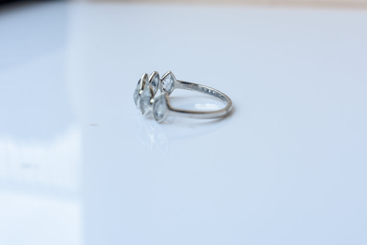 Marquise-cut rutilated quartz eternity ring in 925 silver