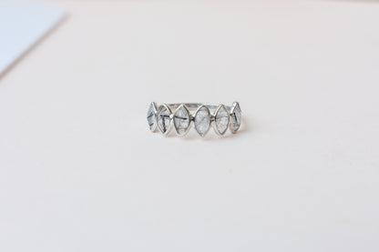 Marquise-cut rutilated quartz eternity ring in 925 silver