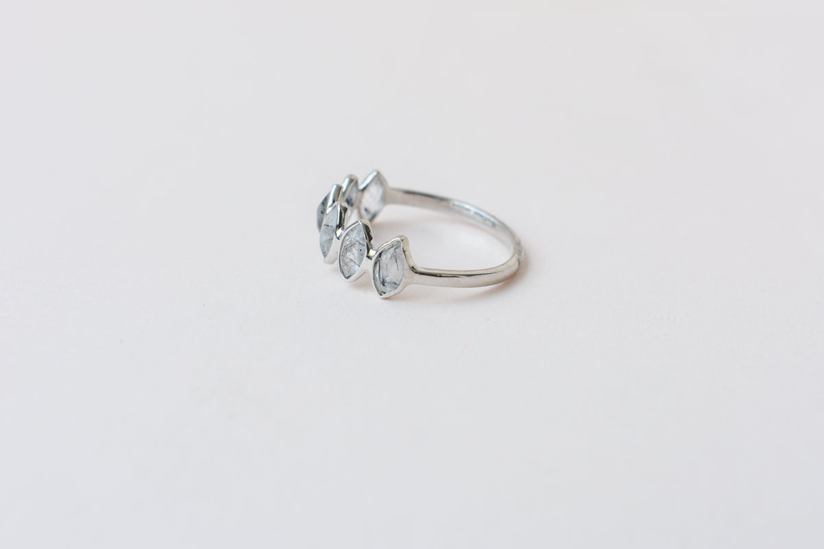 Marquise-cut rutilated quartz eternity ring in 925 silver