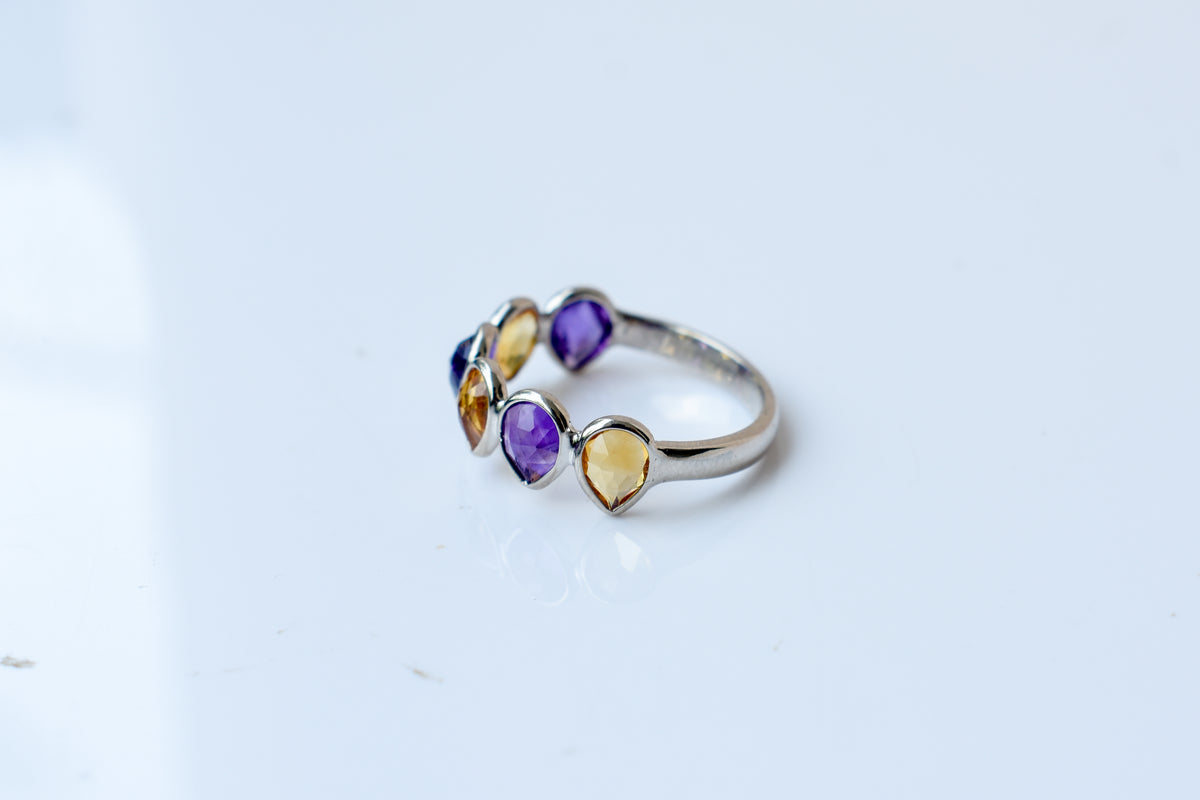 Amethyst and citrine eternity band ring in 925 silver