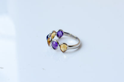 Amethyst and citrine eternity band ring in 925 silver