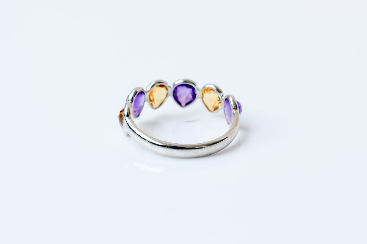 Amethyst and citrine eternity band ring in 925 silver