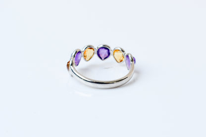 Amethyst and citrine eternity band ring in 925 silver