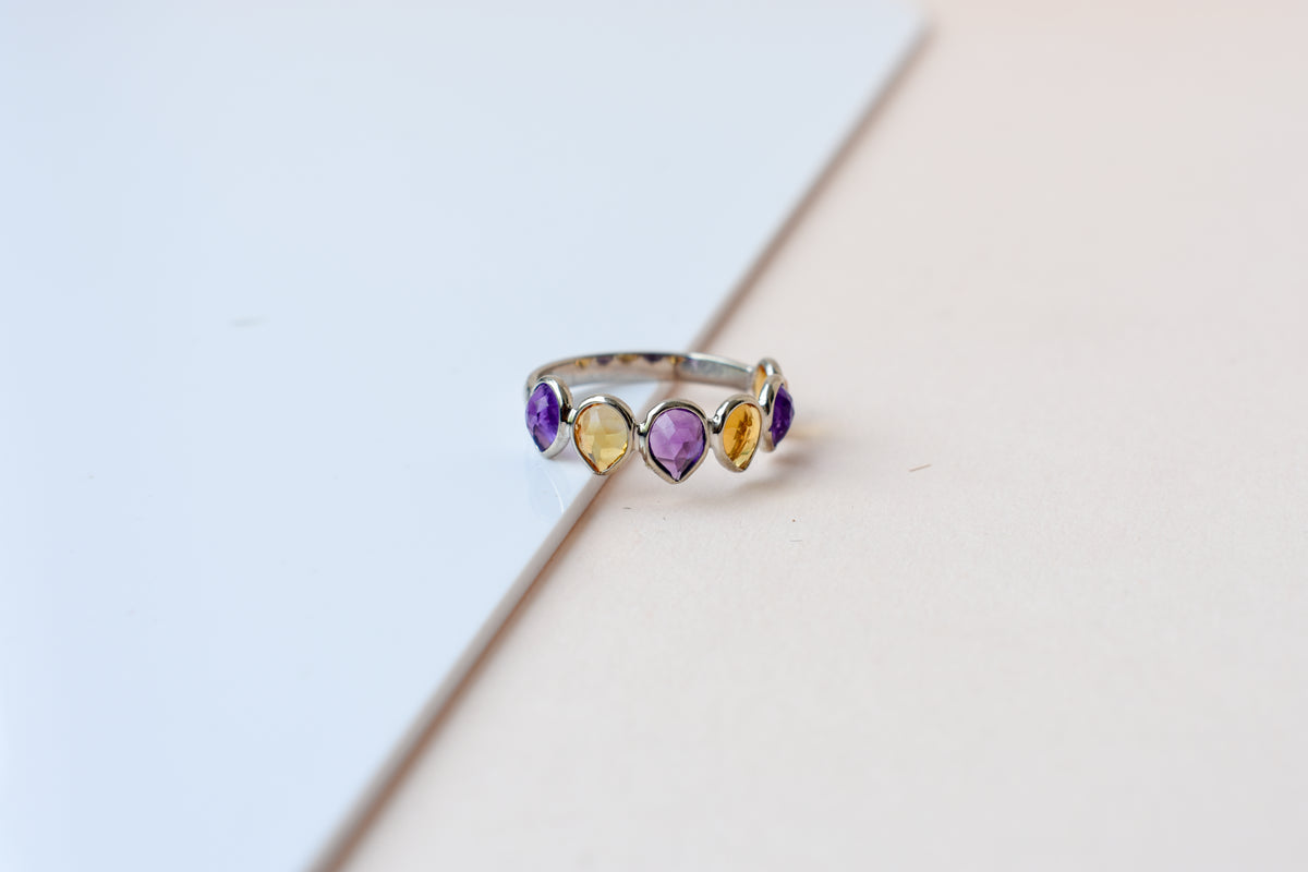 Amethyst and citrine eternity band ring in 925 silver