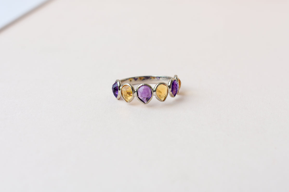 Amethyst and citrine eternity band ring in 925 silver