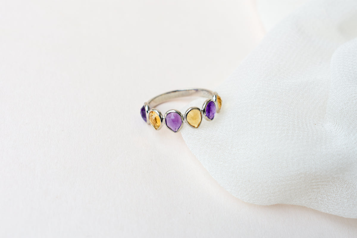 Amethyst and citrine eternity band ring in 925 silver