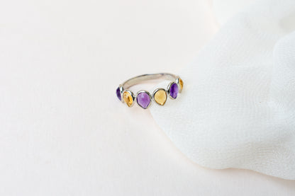 Amethyst and citrine eternity band ring in 925 silver