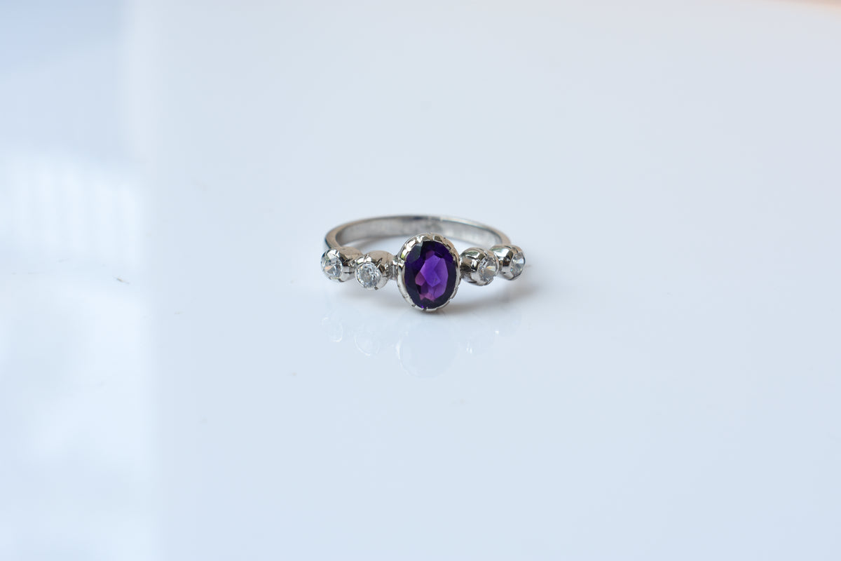 Amethyst five stone ring in 925 silver