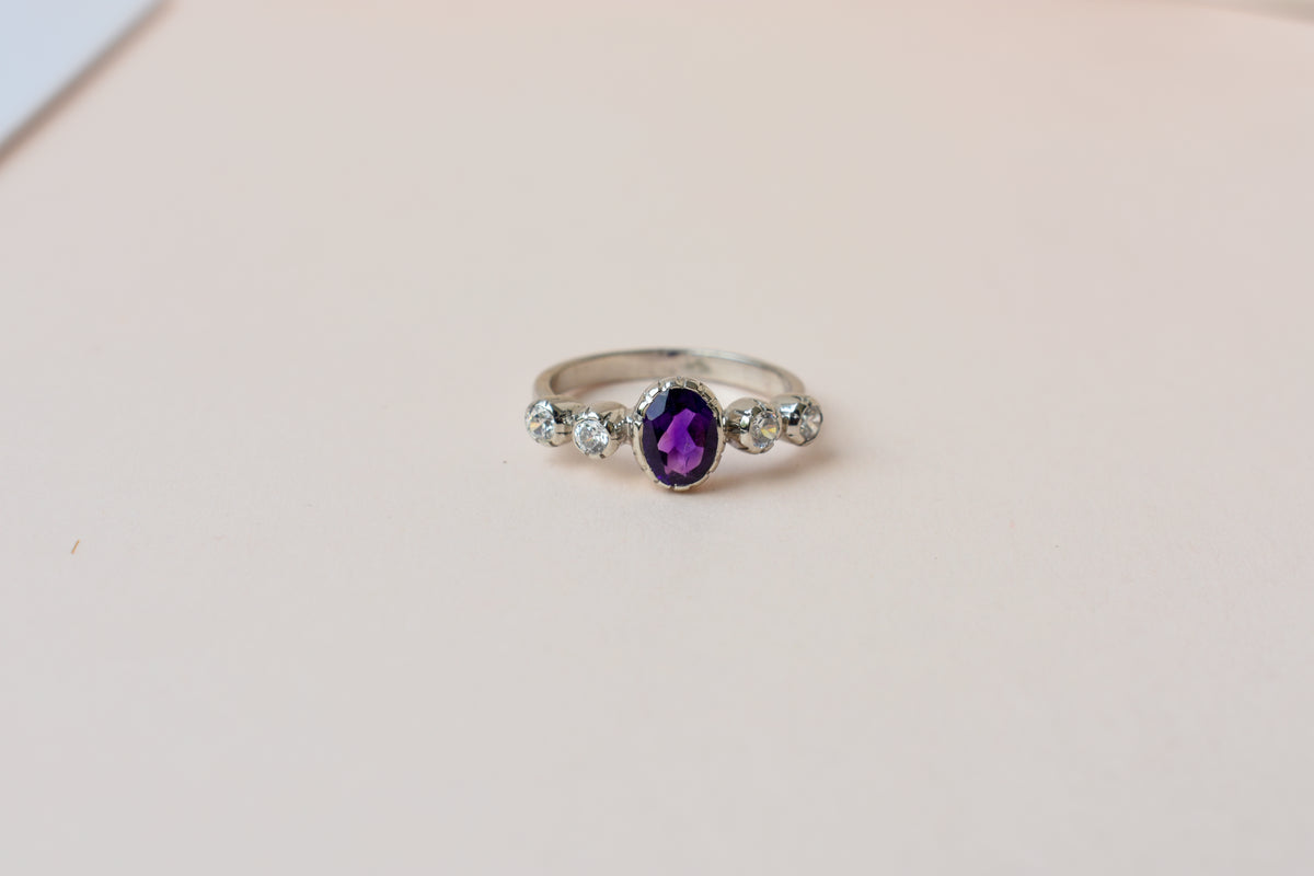 Amethyst five stone ring in 925 silver