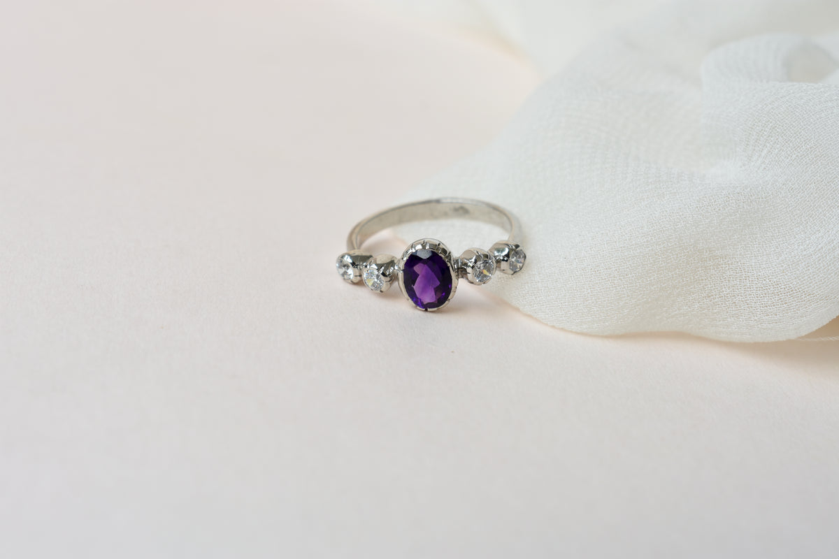 Amethyst five stone ring in 925 silver