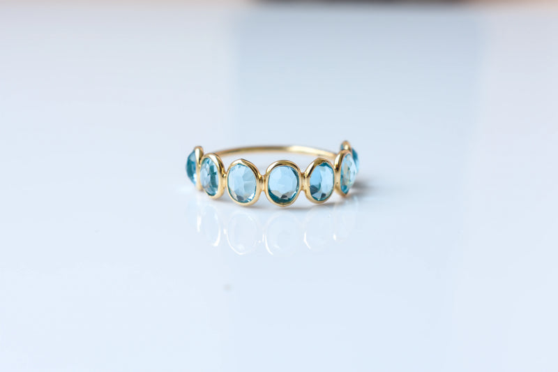 14K Gold Swiss Blue Topaz Eternity Ring