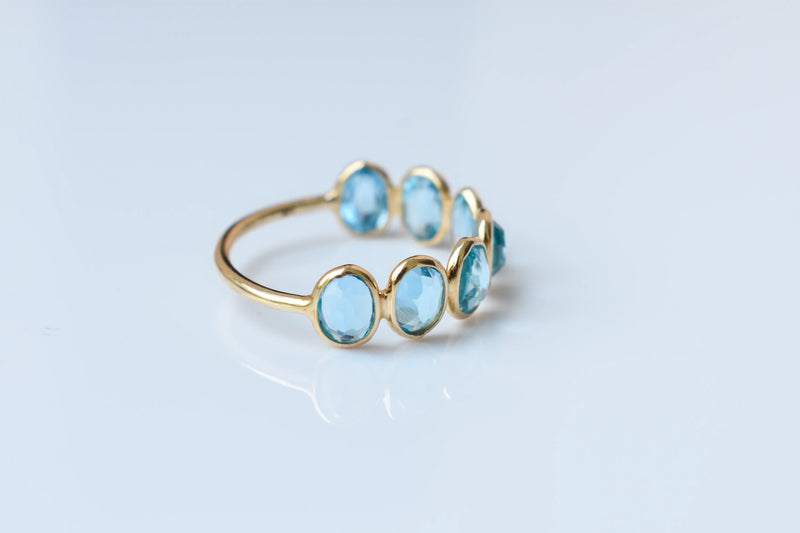 14K Gold Swiss Blue Topaz Eternity Ring