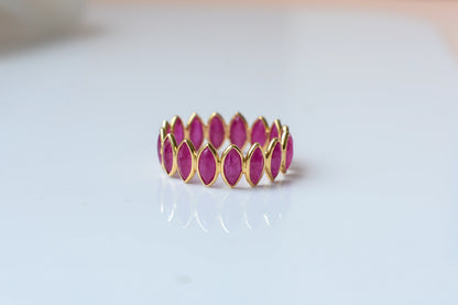 Marquise-cut ruby zigzag double-row eternity ring in 18K gold
