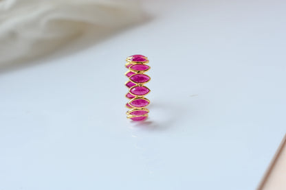 Marquise-cut ruby zigzag double-row eternity ring in 18K gold