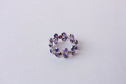 Multi gemstone marquise eternity ring in 925 silver with amethyst, garnet, and citrine-toned stones