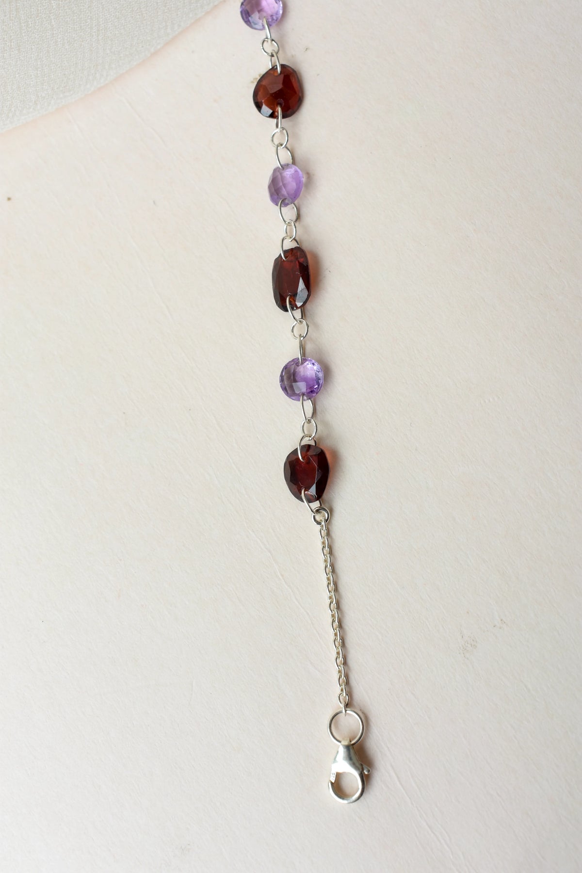 Garnet and Amethyst Bead Bracelet in Silver – Handmade Multi Gemstone Chain Jewelry
