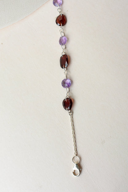 Garnet and Amethyst Bead Bracelet in Silver – Handmade Multi Gemstone Chain Jewelry