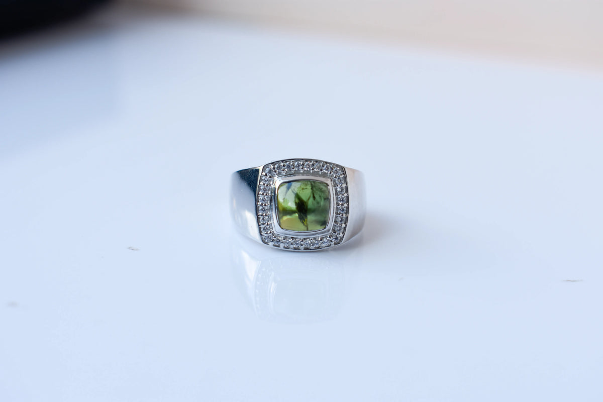 Cushion-cut multi sapphire ring in 925 silver with cubic zirconia halo