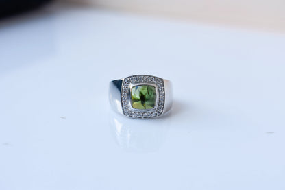 Cushion-cut multi sapphire ring in 925 silver with cubic zirconia halo