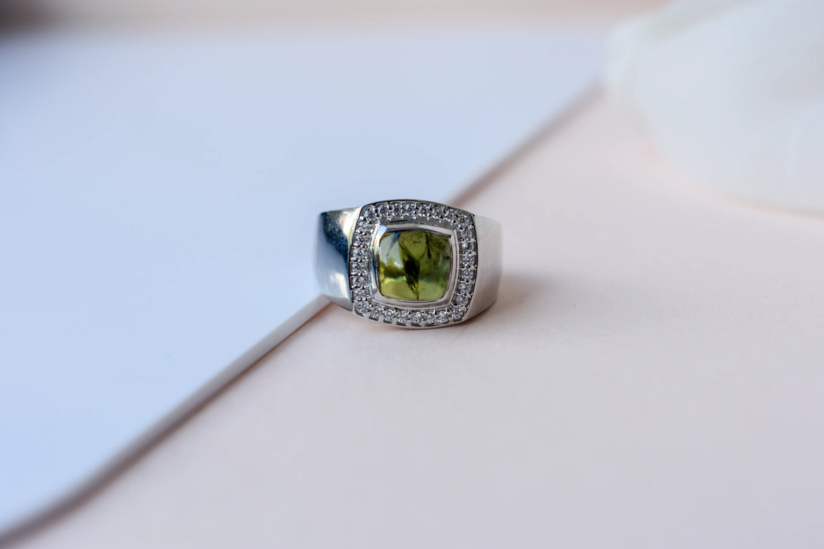 Cushion-cut multi sapphire ring in 925 silver with cubic zirconia halo