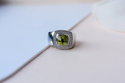 Cushion-cut multi sapphire ring in 925 silver with cubic zirconia halo
