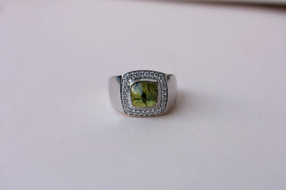 Cushion-cut multi sapphire ring in 925 silver with cubic zirconia halo