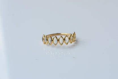 Rainbow Moonstone Marquise Half Eternity Ring in 18K Gold | Qala Fine Jewels