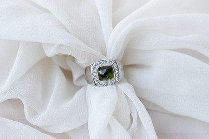 Cushion-cut multi sapphire ring in 925 silver with cubic zirconia halo