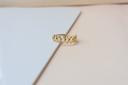 Rainbow Moonstone Marquise Half Eternity Ring in 18K Gold | Qala Fine Jewels