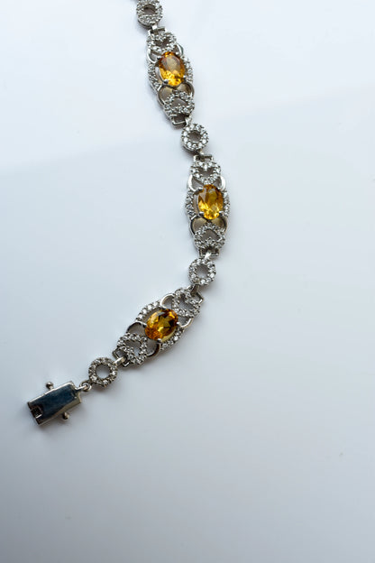 Citrine and cubic zirconia halo bracelet in 925 silver