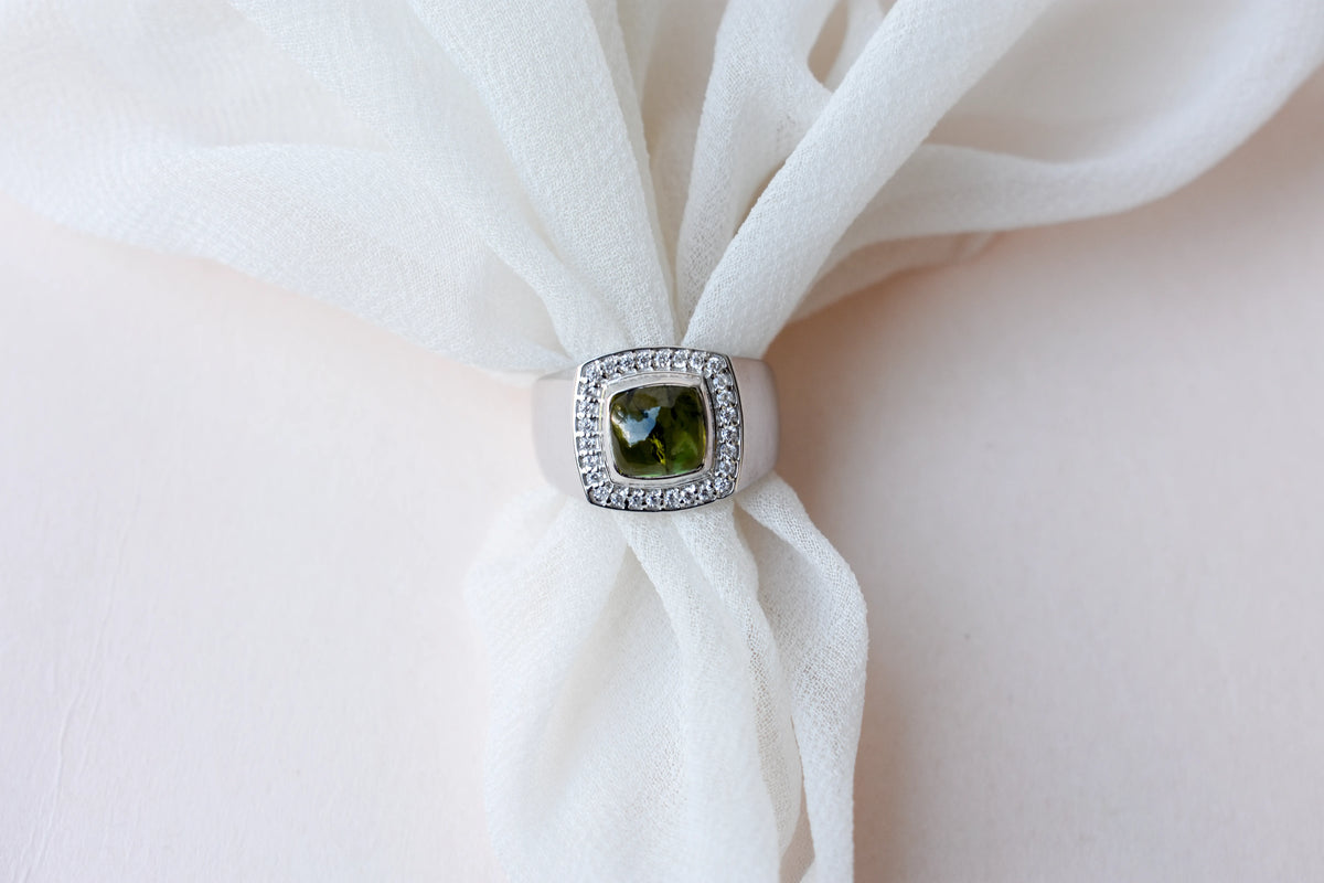 Cushion-cut multi sapphire ring in 925 silver with cubic zirconia halo