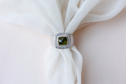 Cushion-cut multi sapphire ring in 925 silver with cubic zirconia halo
