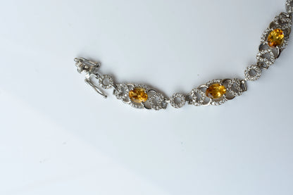 Citrine and cubic zirconia halo bracelet in 925 silver
