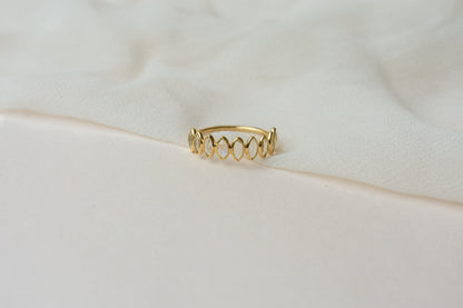 Rainbow Moonstone Marquise Half Eternity Ring in 18K Gold | Qala Fine Jewels