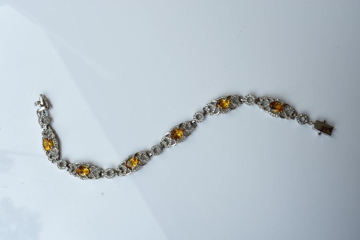 Citrine and cubic zirconia halo bracelet in 925 silver