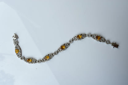 Citrine and cubic zirconia halo bracelet in 925 silver