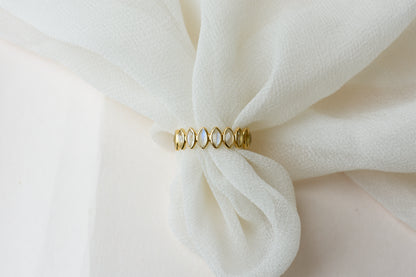 Rainbow Moonstone Marquise Half Eternity Ring in 18K Gold | Qala Fine Jewels