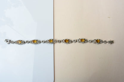 Citrine and cubic zirconia halo bracelet in 925 silver