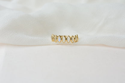 Rainbow Moonstone Marquise Half Eternity Ring in 18K Gold | Qala Fine Jewels