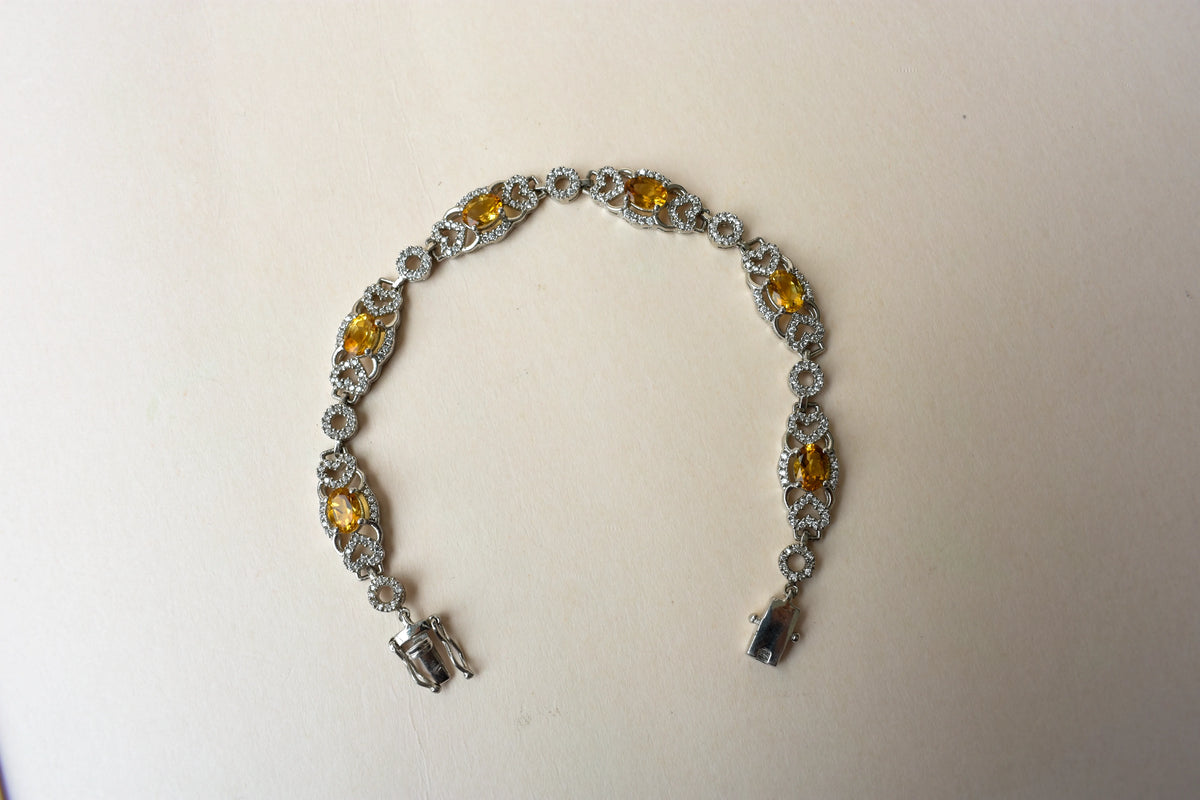 Citrine and cubic zirconia halo bracelet in 925 silver