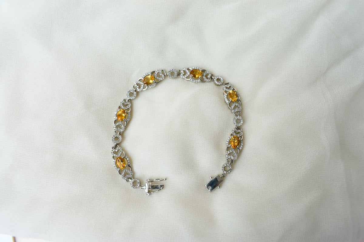 Citrine and cubic zirconia halo bracelet in 925 silver